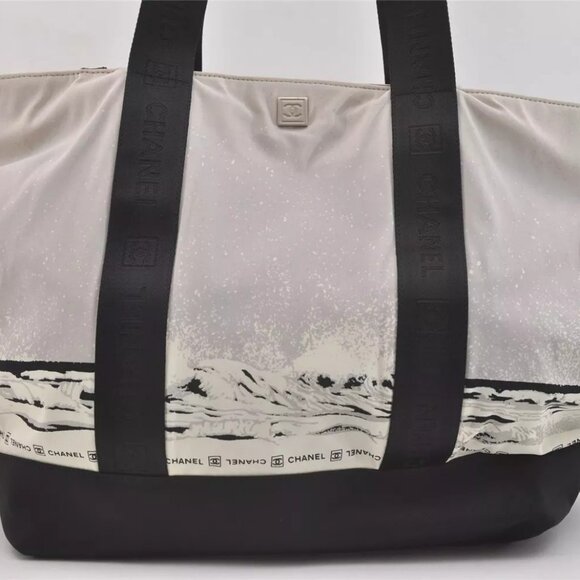 Authentic CHANEL Sports Line High Summer Nylon Leather CC Tote Bag Gray - Picture 2 of 16